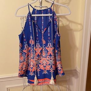 Beautiful orange and blue sleeveless blouse